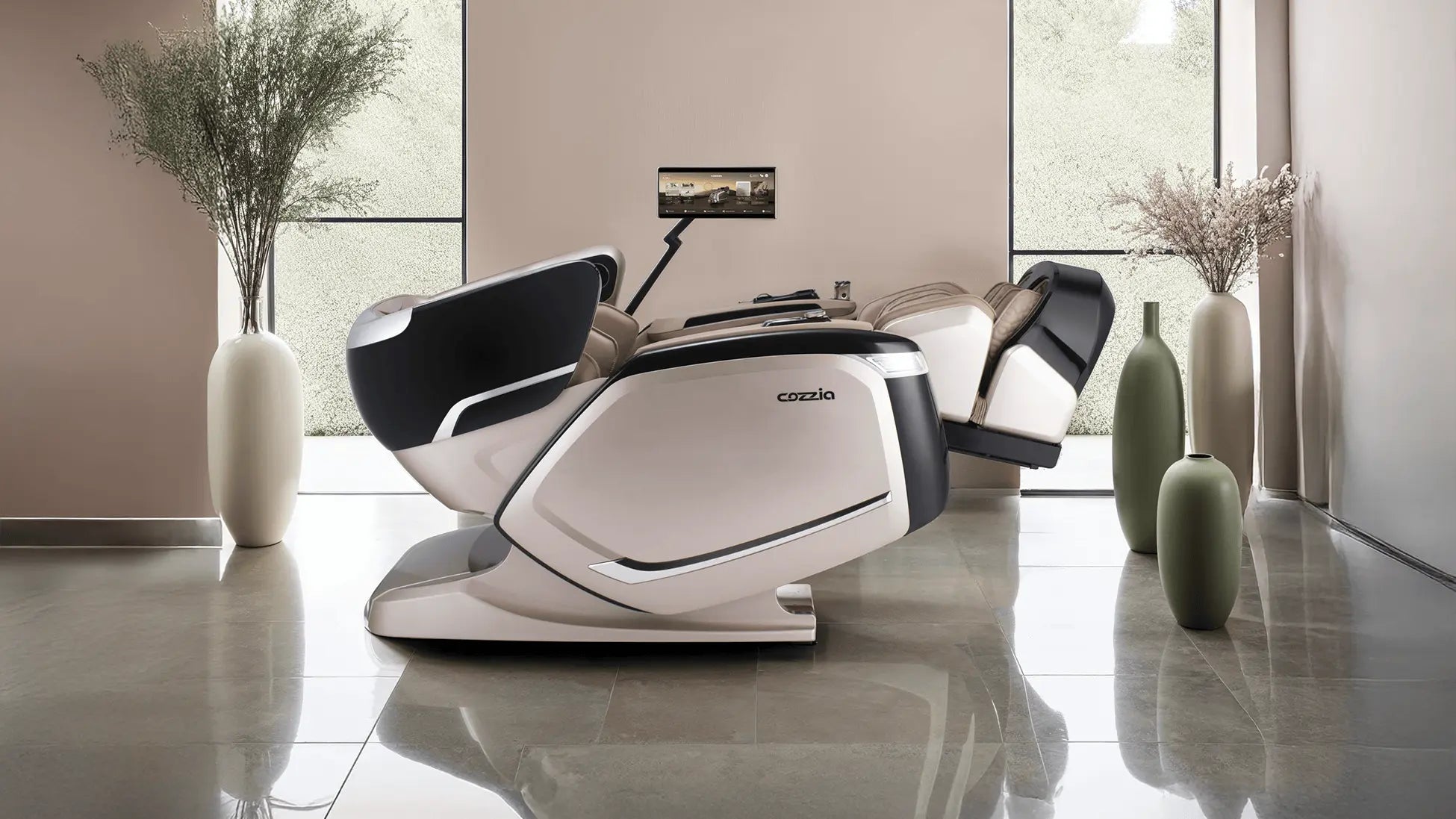 Modern massage chair in a stylish room with decor elements