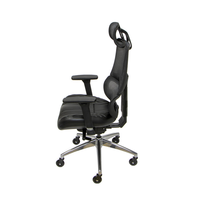 Scepter Gaming Chair in black faux leather with black casters.
