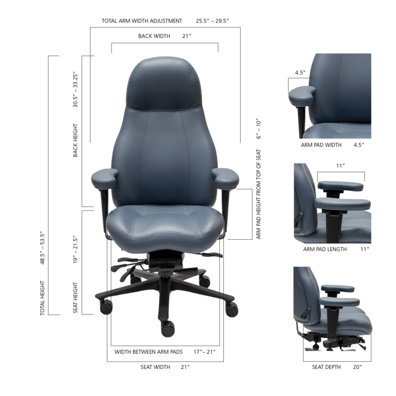 Lifeform size guide for the high back ultimate office chair.