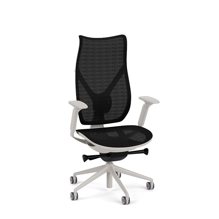 Onda High Back Office Chair by Via Seating in a grey frame with black copper mesh