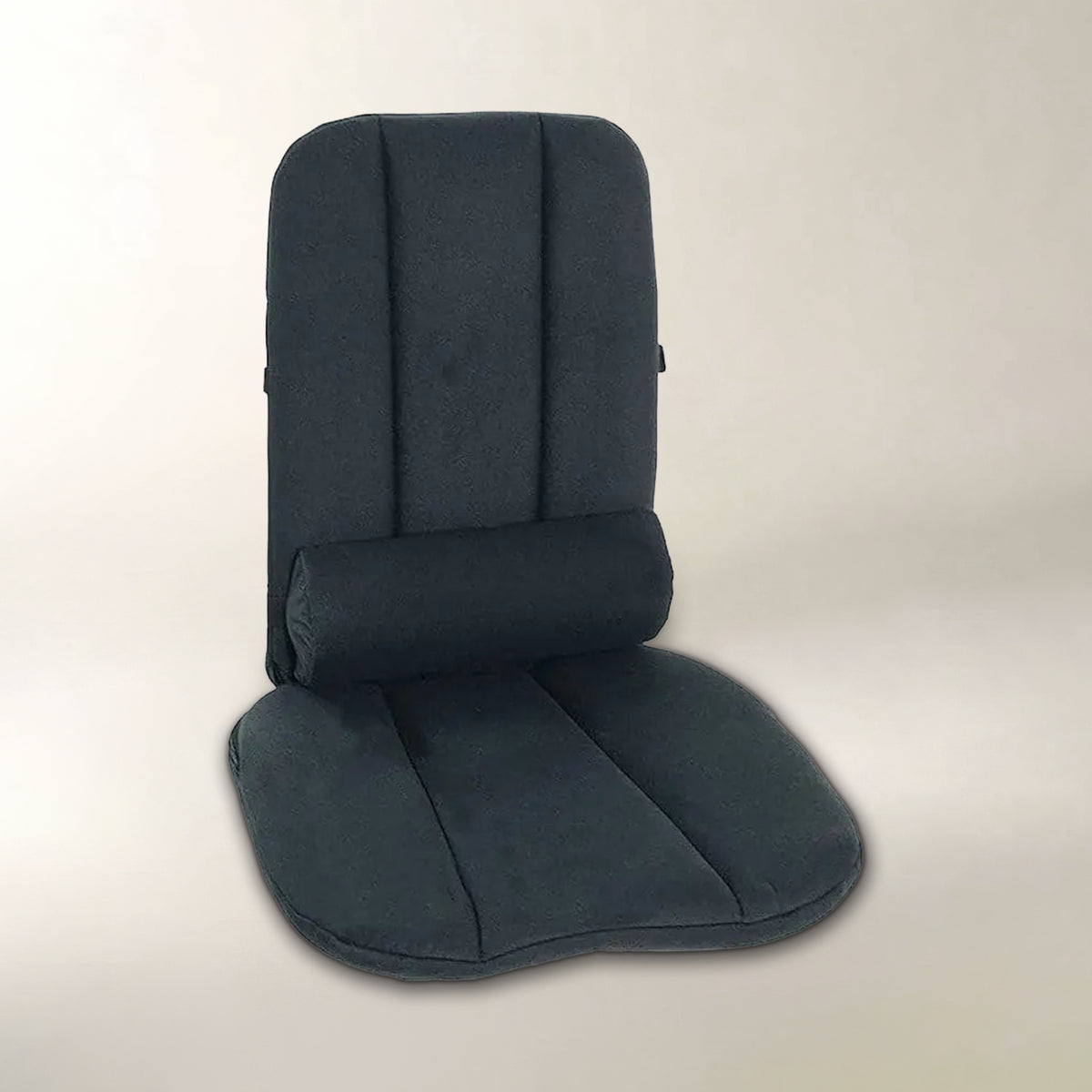 BetterBack Seat Support in black agaist an off white studio background.