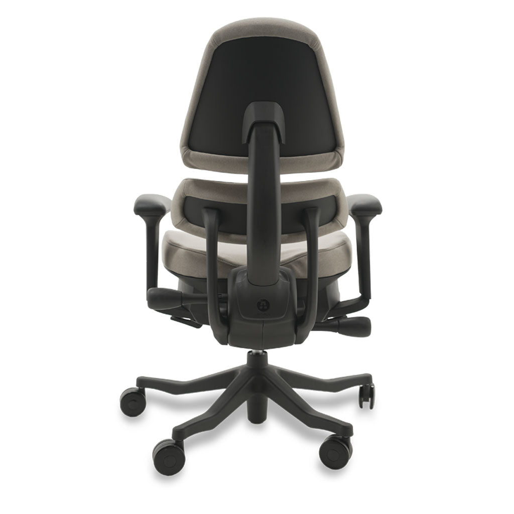 Black and grey ergonomic chair on a white background