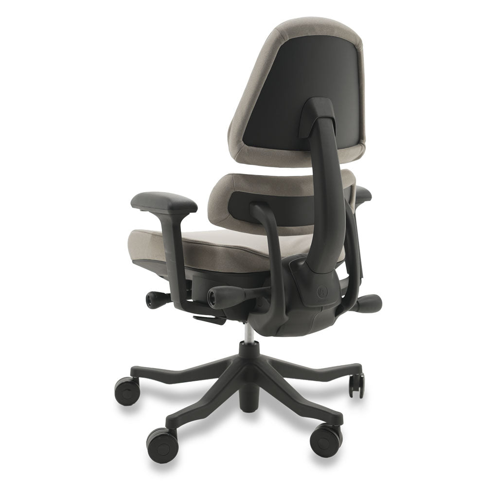 Black and grey ergonomic chair on a white background