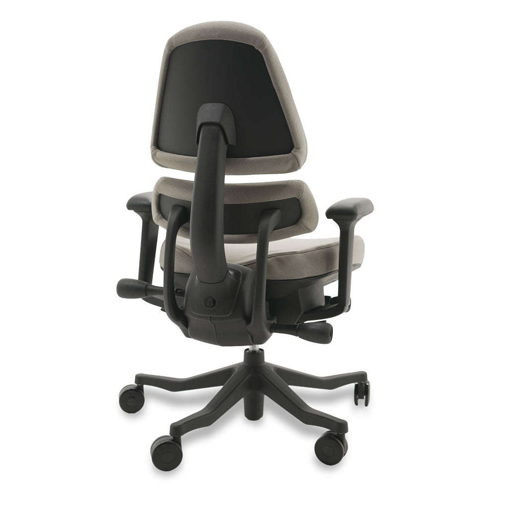 Black and grey ergonomic chair on a white background