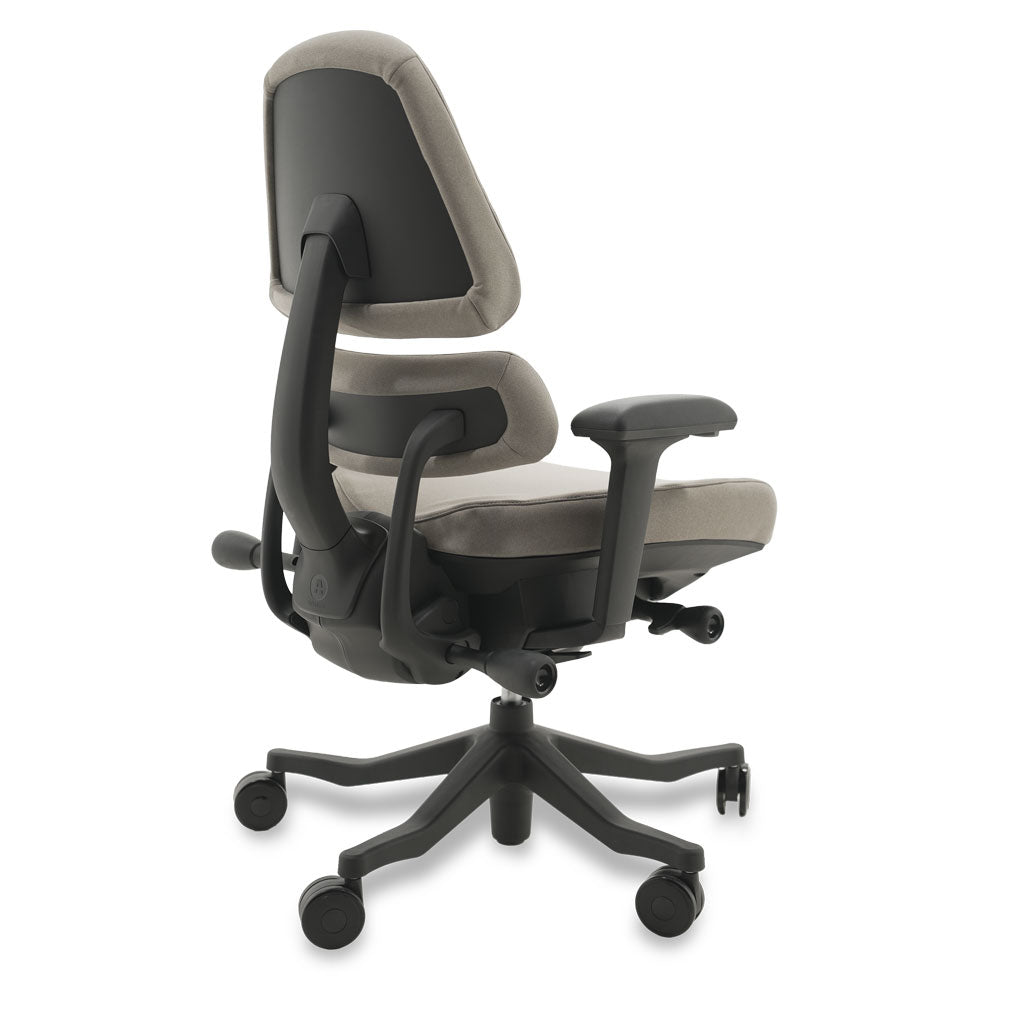 Black and grey ergonomic chair on a white background
