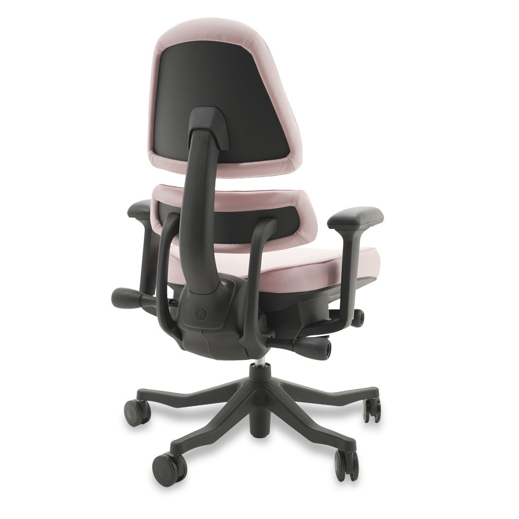 Black and pink ergonomic chair on a white background