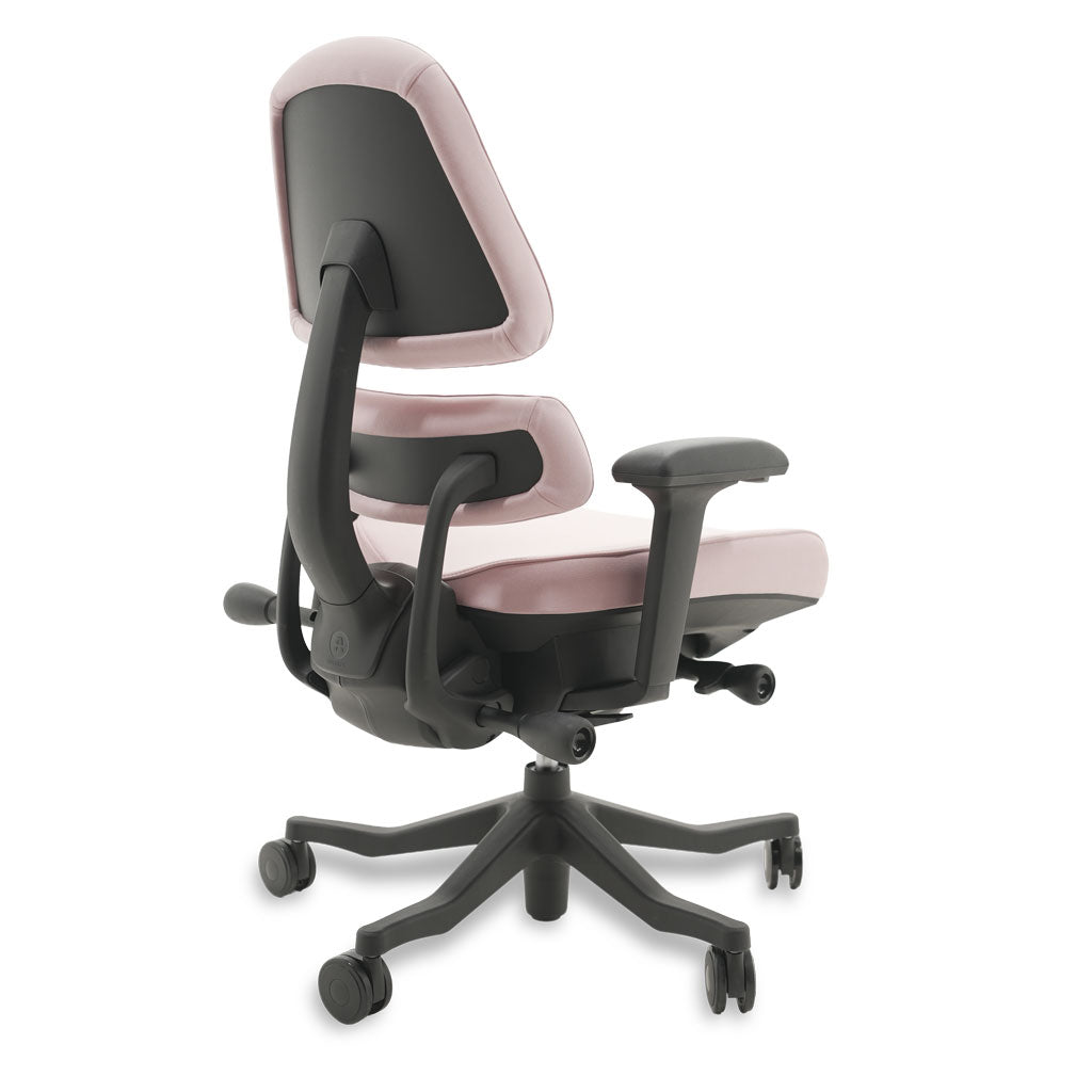 Black and pink ergonomic chair on a white background