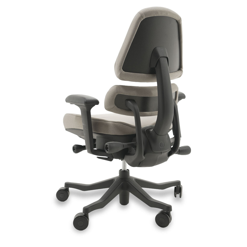 Black and grey ergonomic chair on a white background