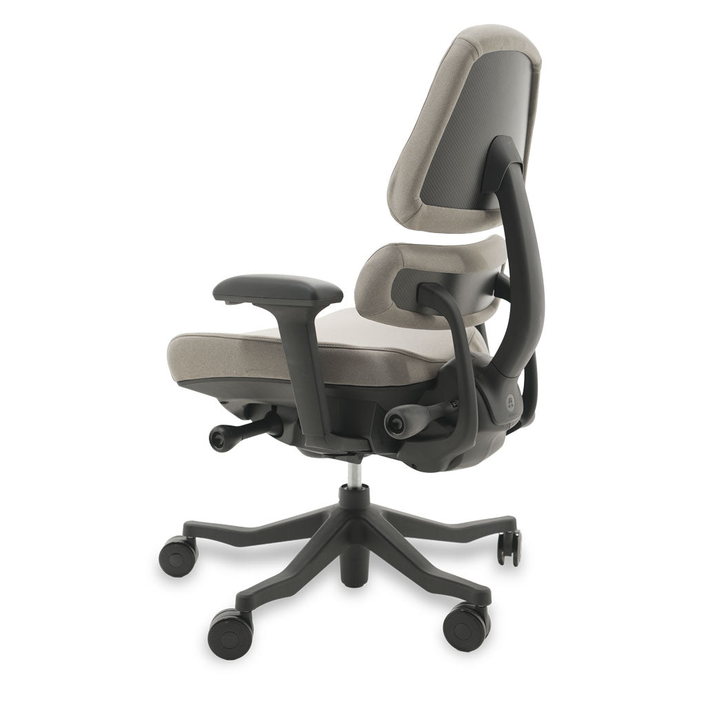 Black and grey ergonomic chair on a white background