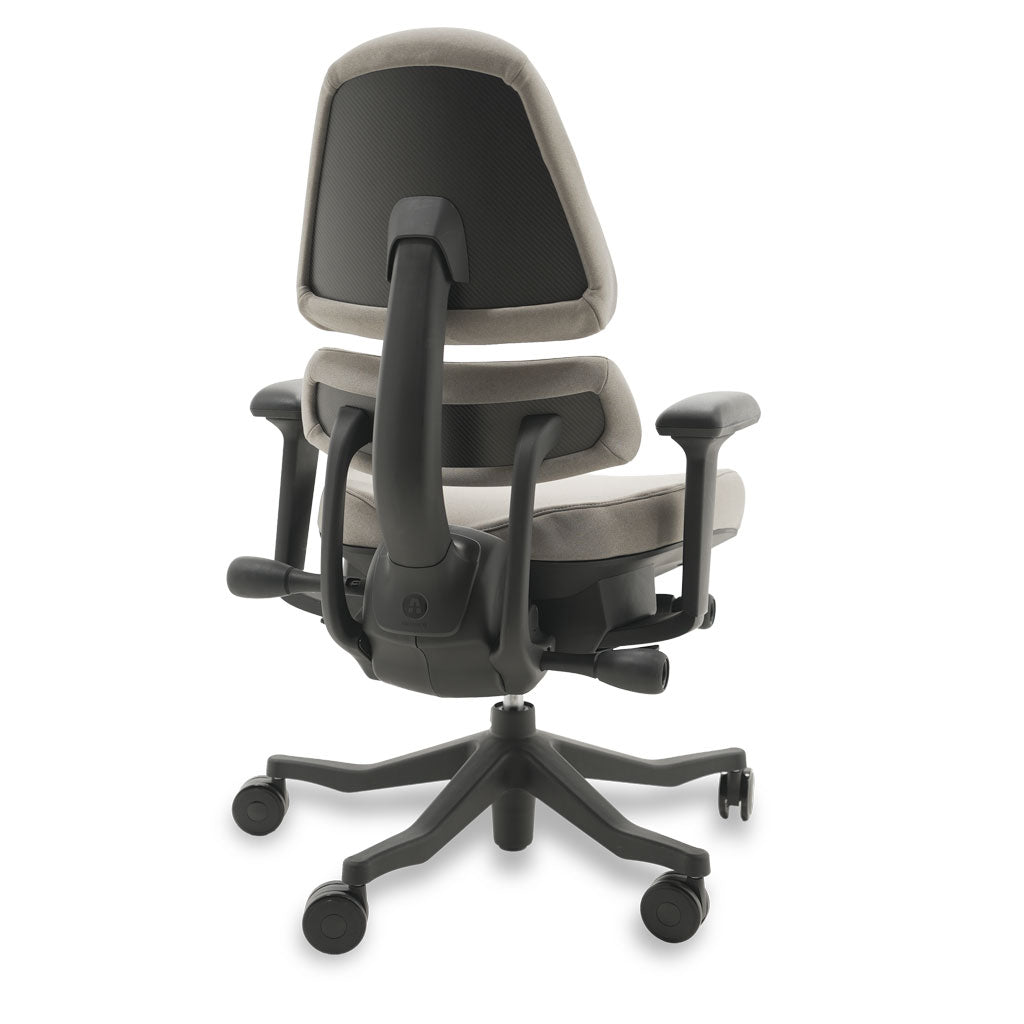 Black and grey ergonomic chair on a white background