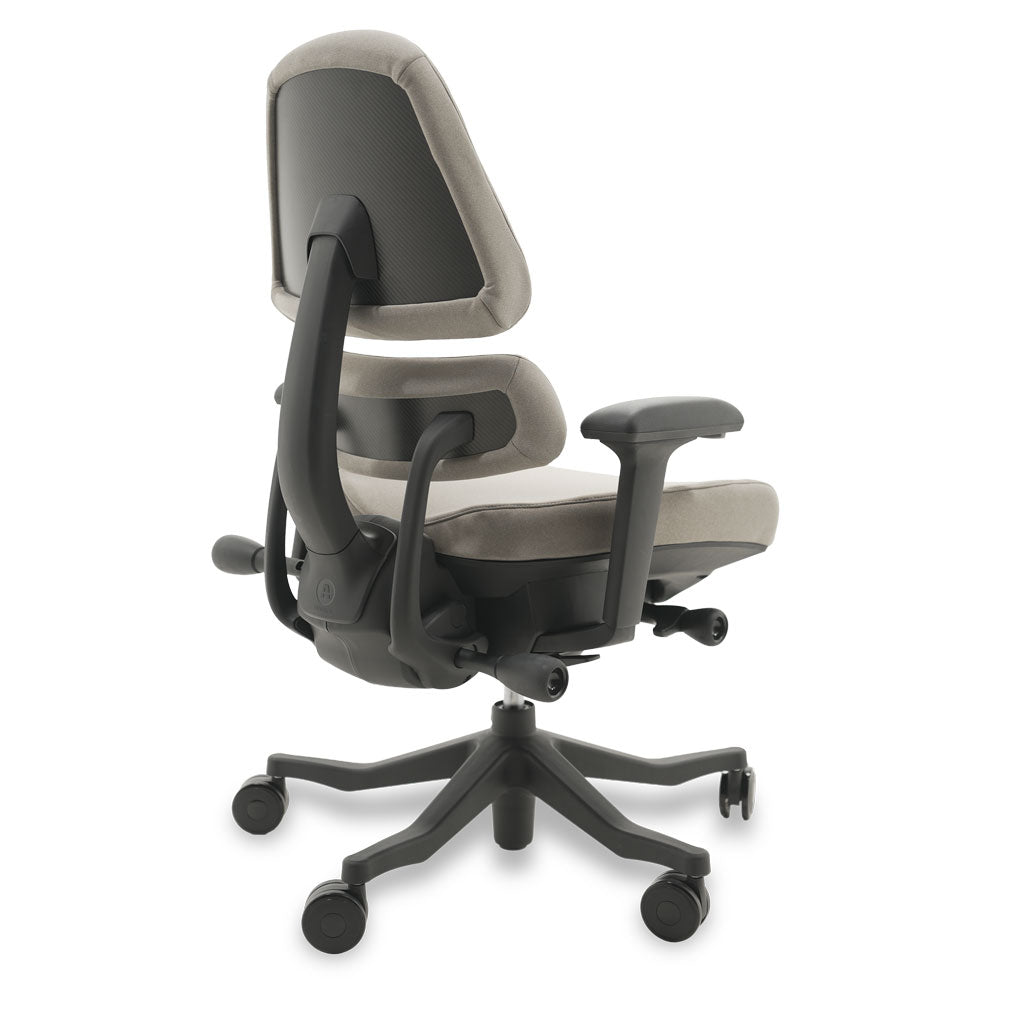 Black and grey ergonomic chair on a white background