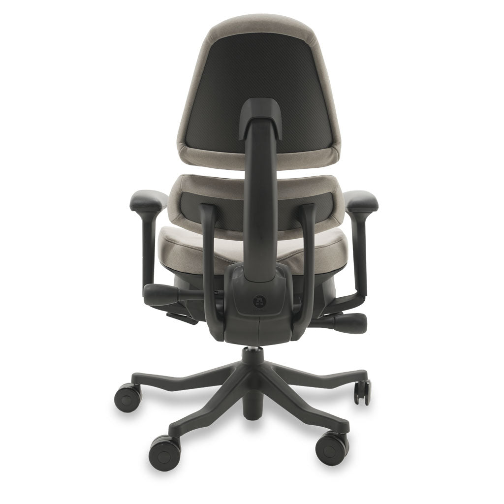 Black and grey ergonomic chair on a white background