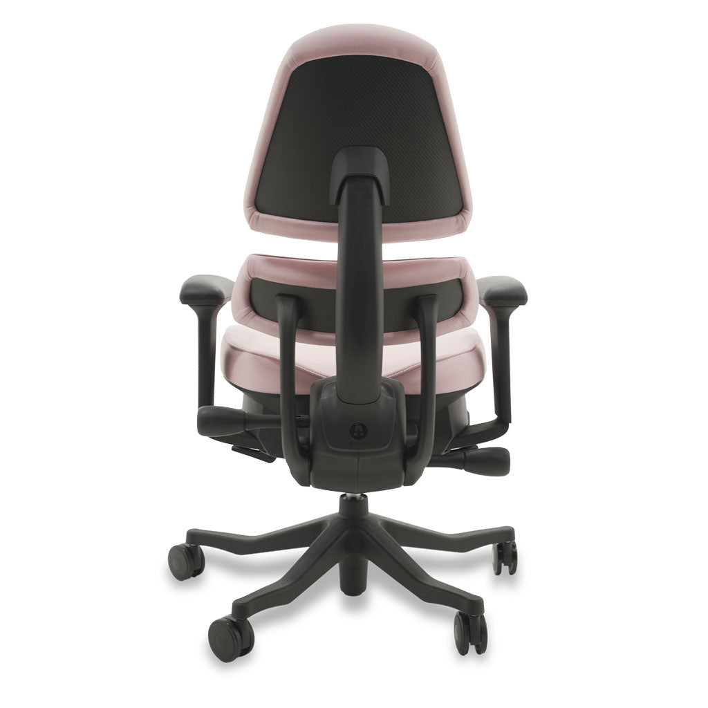 Black and pink ergonomic chair on a white background