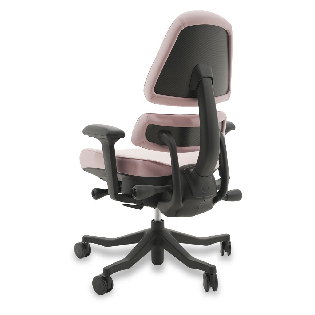Black and pink ergonomic chair on a white background