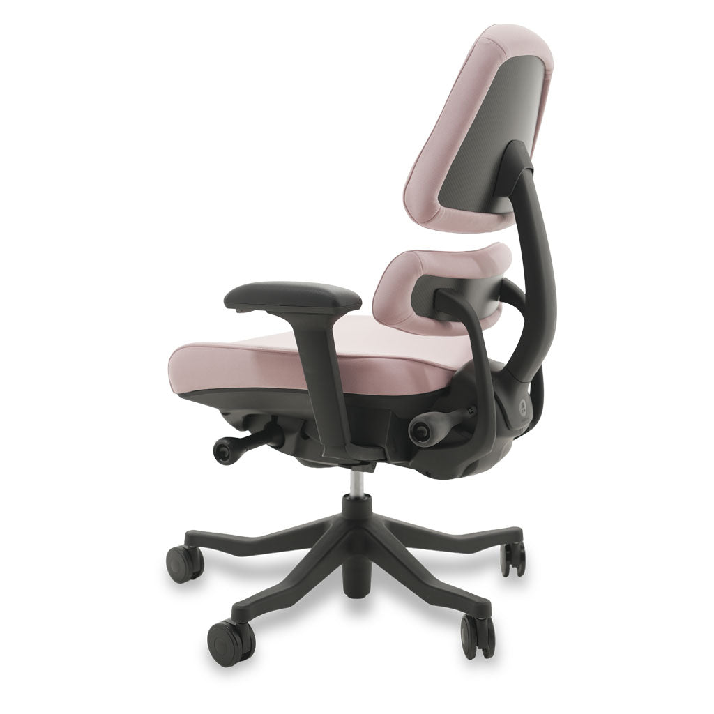Black and pink ergonomic chair on a white background