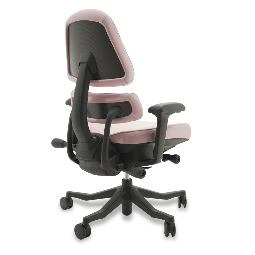 Black and pink ergonomic chair on a white background