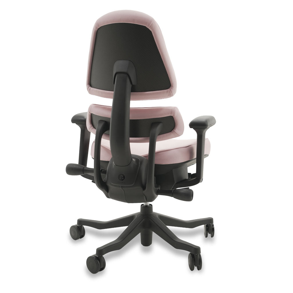 Black and pink ergonomic chair on a white background