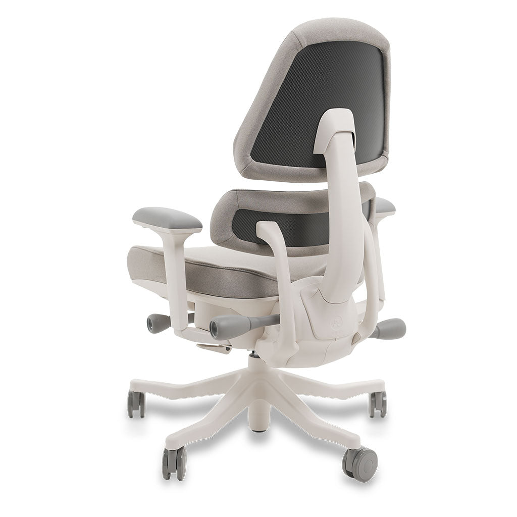 White and grey ergonomic chair on a white background