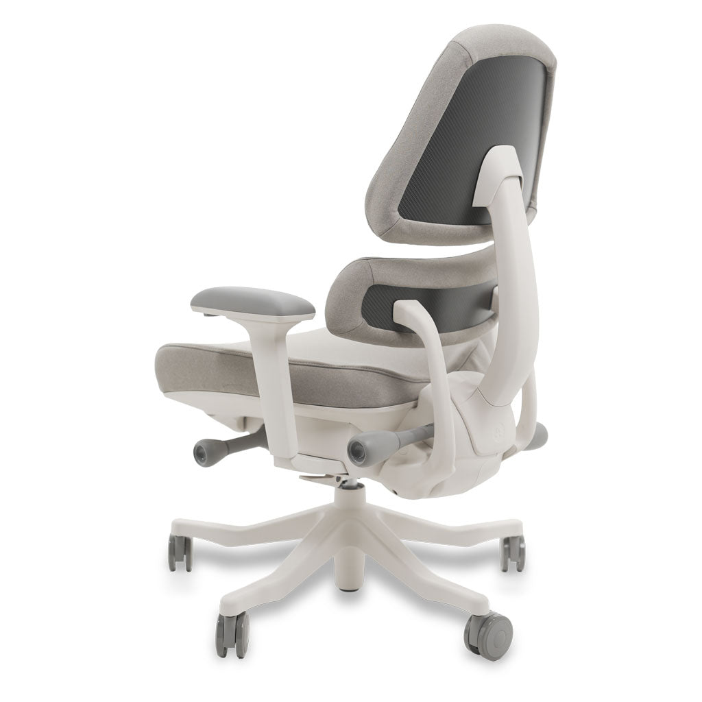 White and grey ergonomic chair on a white background