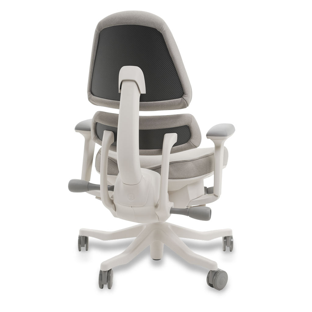 White and grey ergonomic chair on a white background
