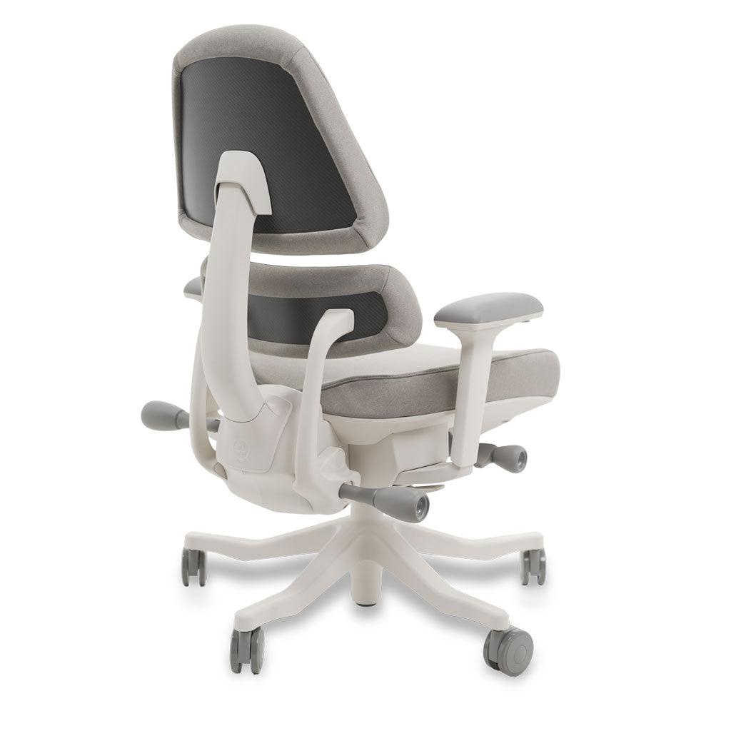 White and grey ergonomic chair on a white background
