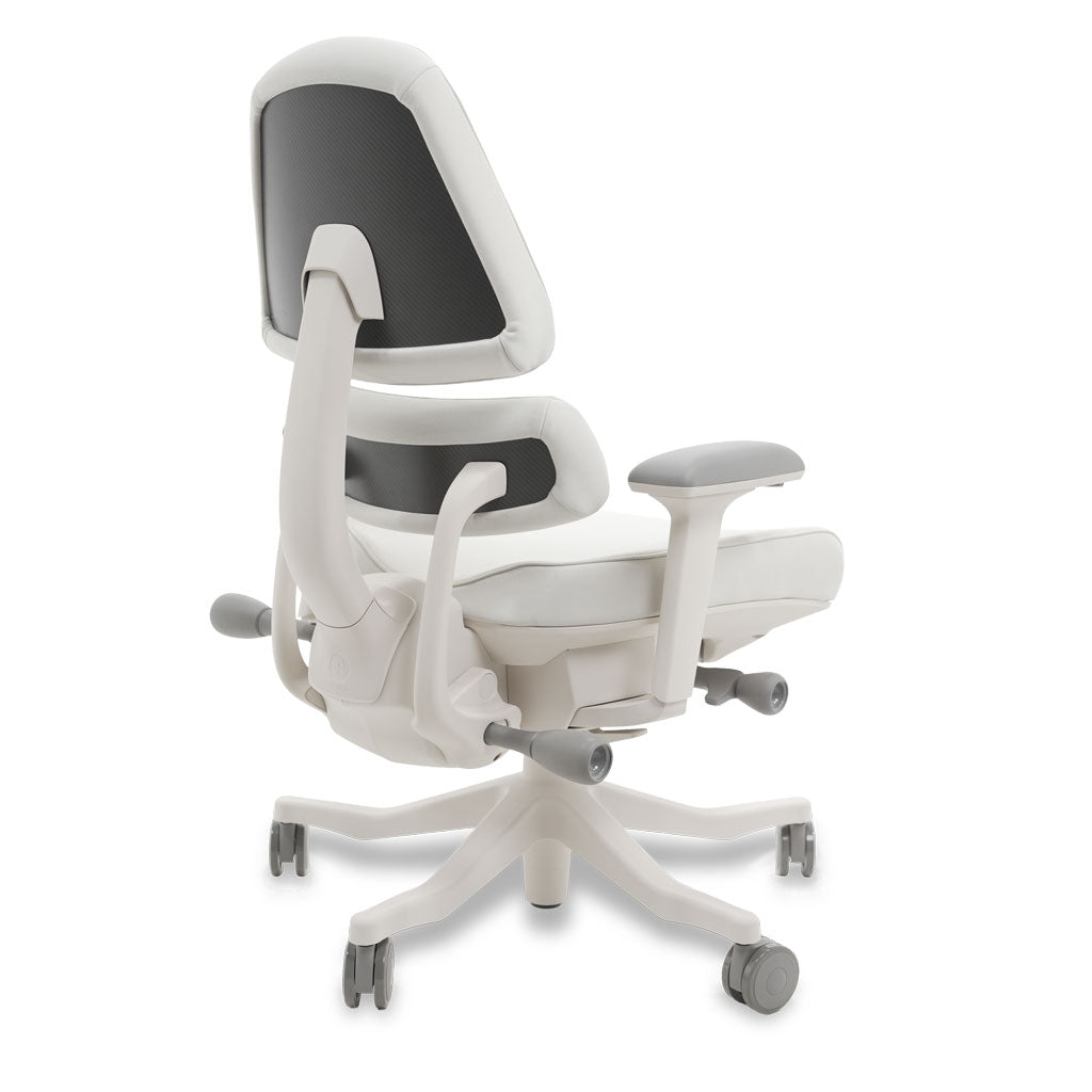White and black ergonomic chair on a white background