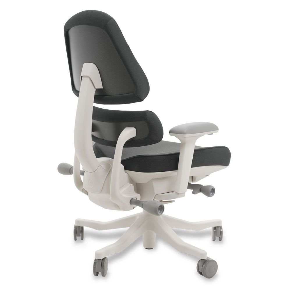 White and black ergonomic chair on a white background