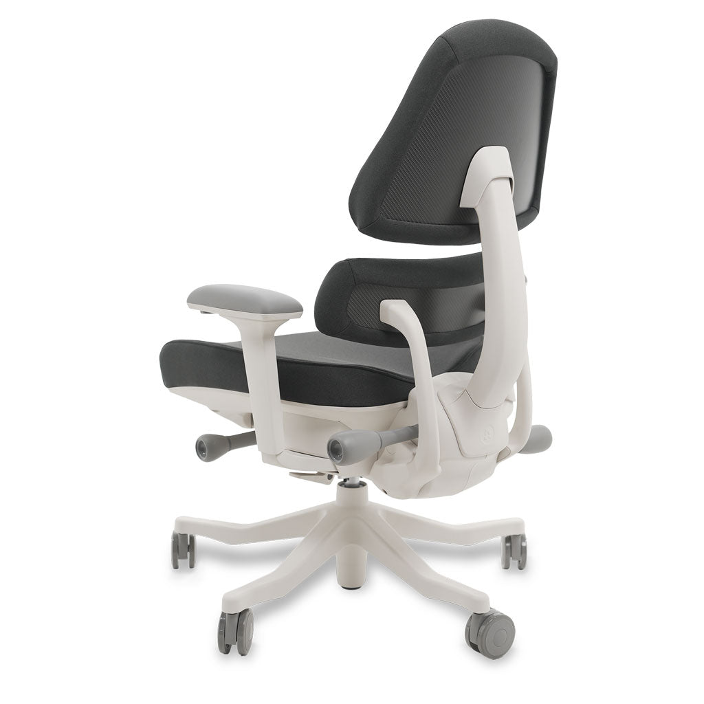 White and black ergonomic chair on a white background