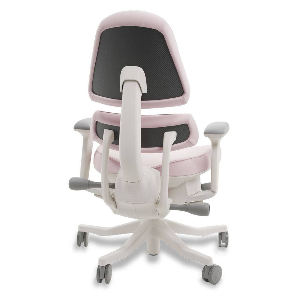 Pink and white ergonomic chair on a white background