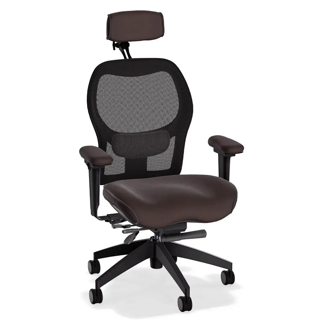 This deluxe ergonomic office chair features a breathable mesh backrest and contoured Tribeca espresso leather seat and armrests. With its supportive lumbar design and adjustable functionality, it offers all-day comfort in a sleek, professional form.