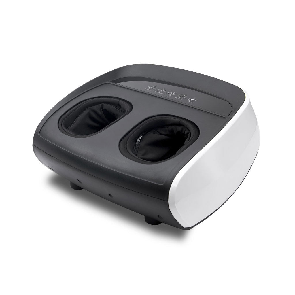 Black and white foot massager on a white background