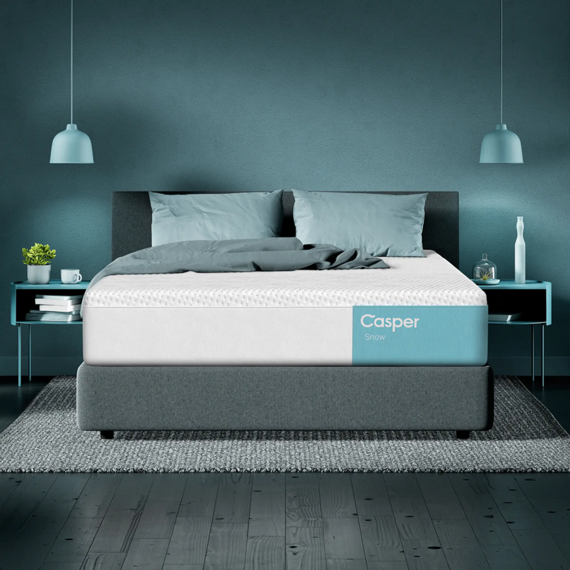 Casper Snow Cooling Hybrid 12" Medium Mattress in a bedroom setting.
