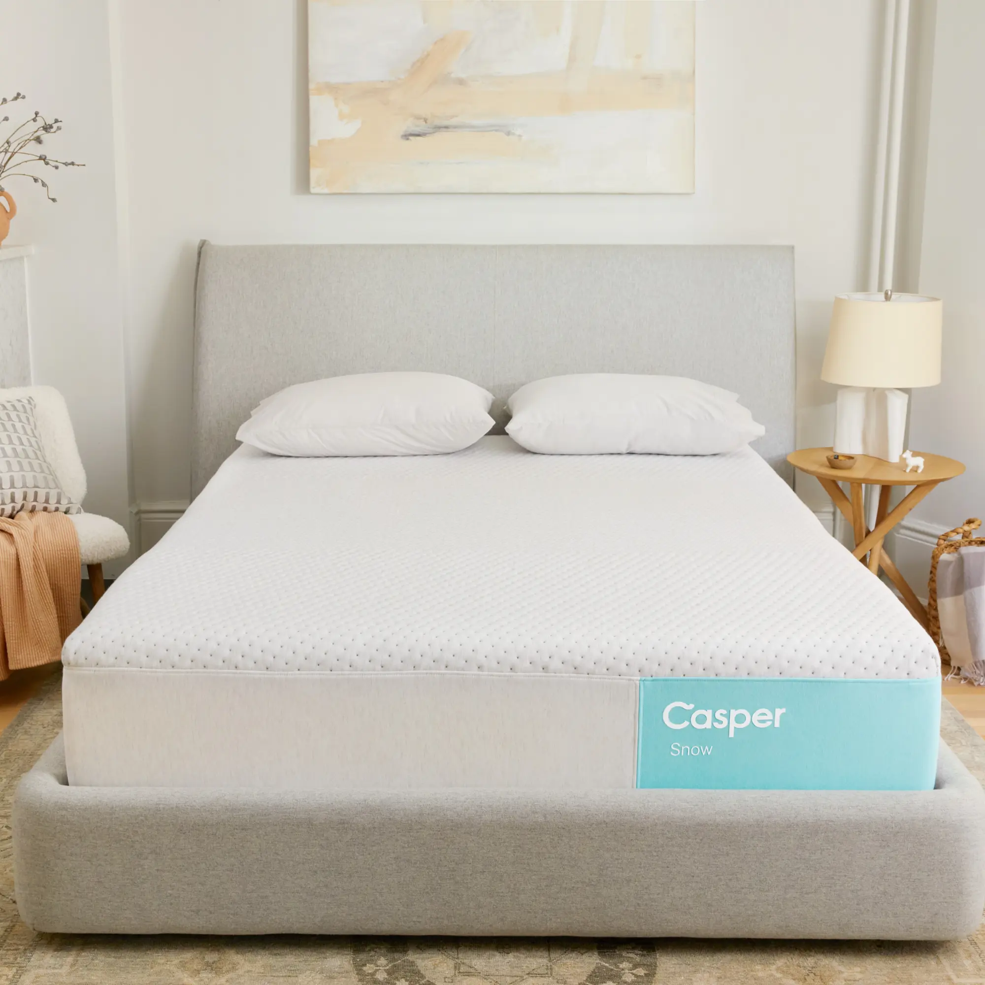 Casper Snow Cooling Hybrid 12" Medium Mattress in a bedroom setting.