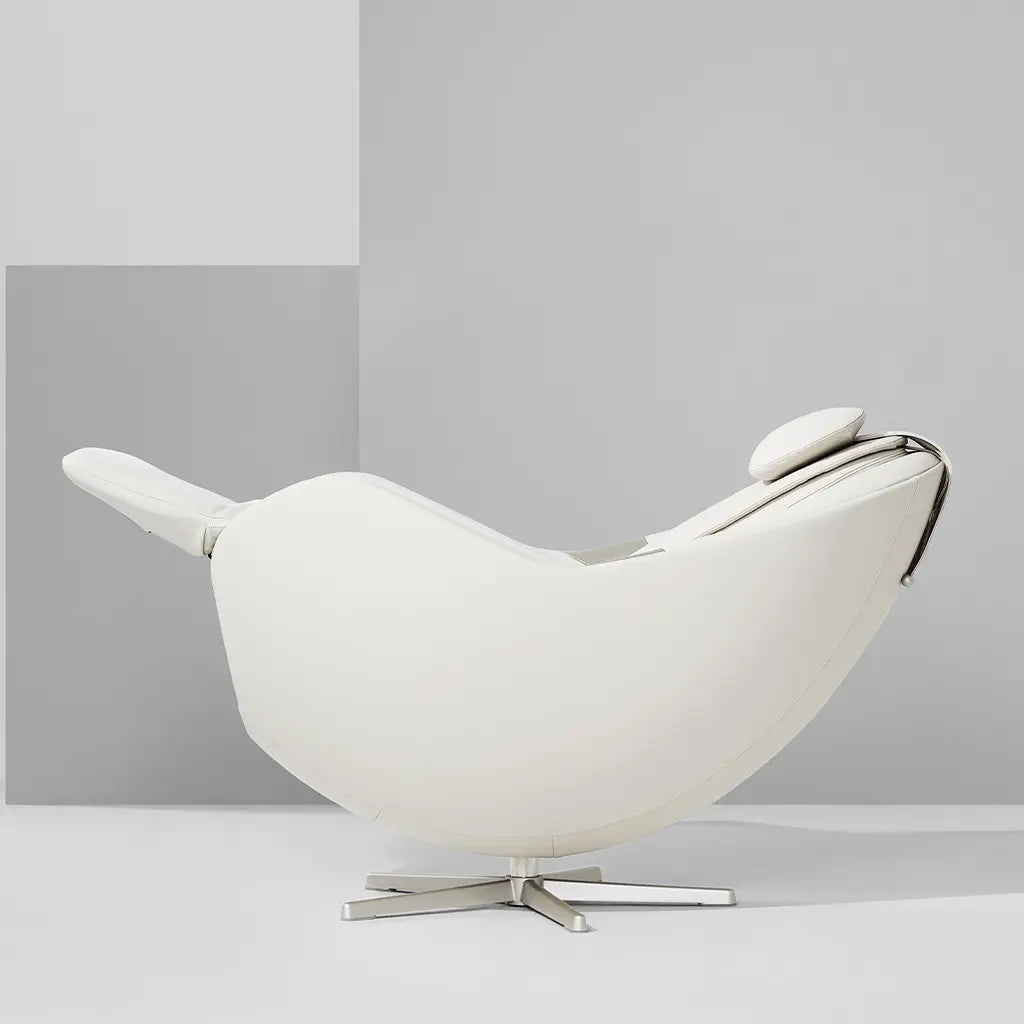 Modern white chair with a unique design on a gray background