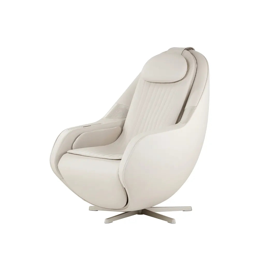 Modern white armchair with a star-shaped base on a white background