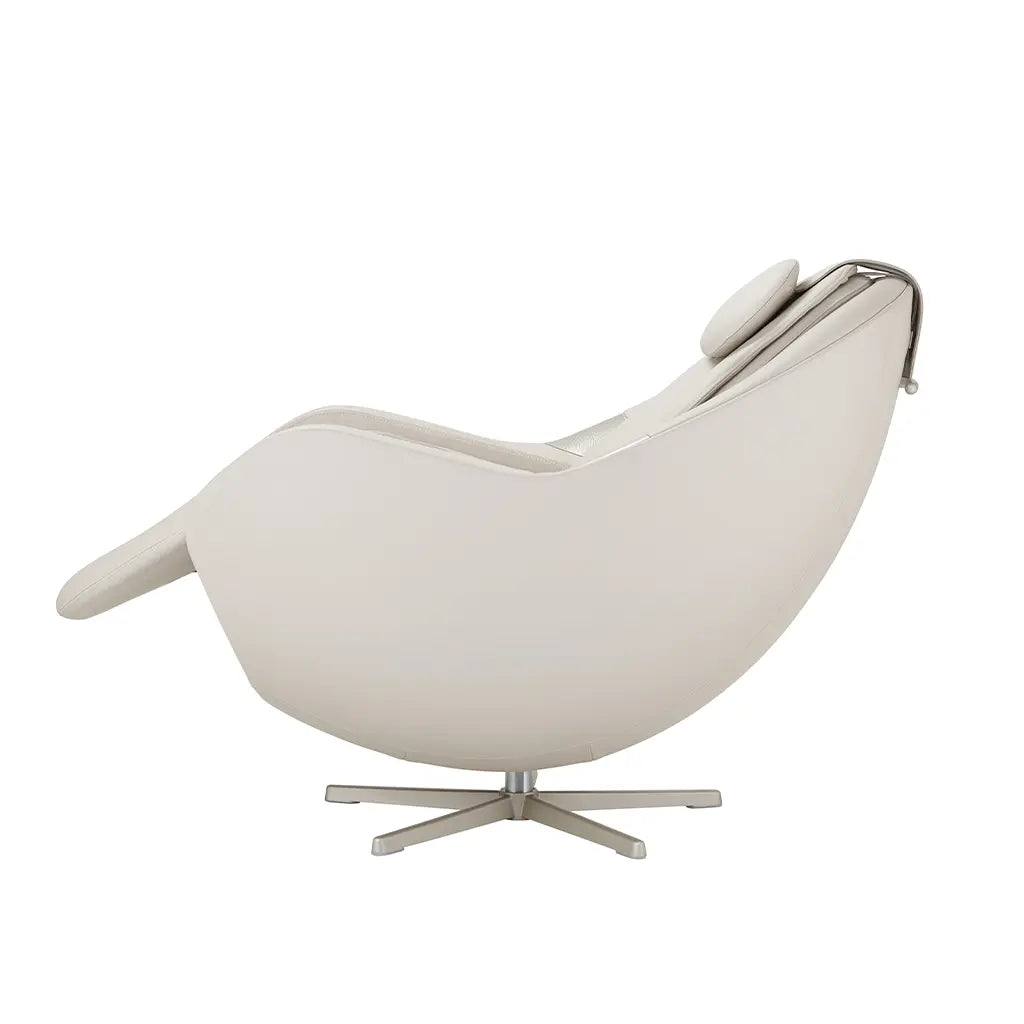 Modern white chair with a metal base on a white background