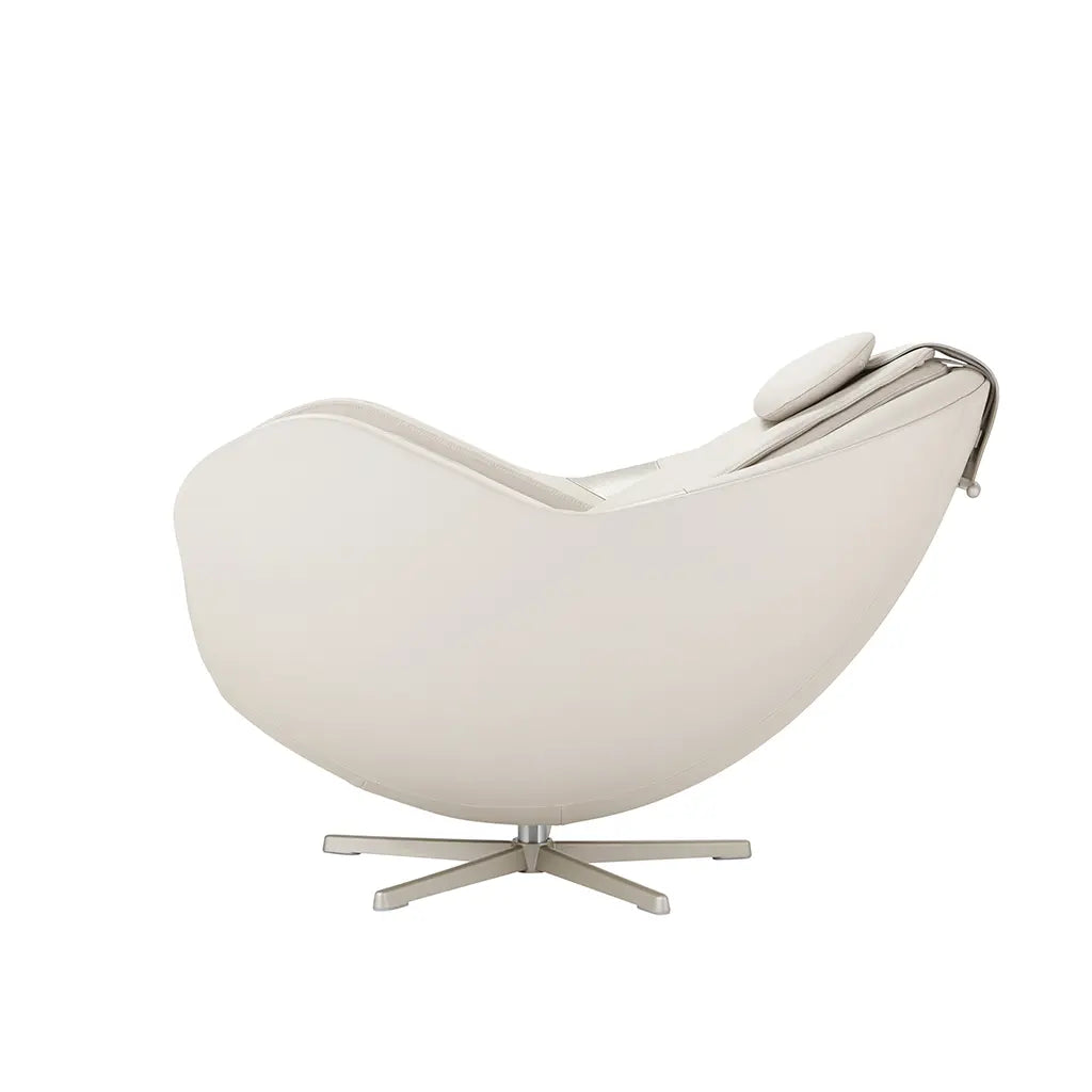 Modern white chair with a chrome base on a white background