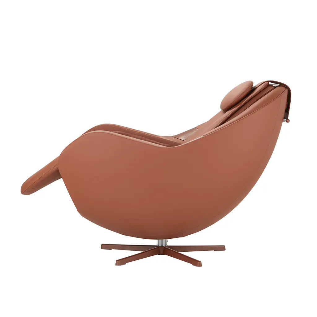 Brown modern chair with a star-shaped base on a white background