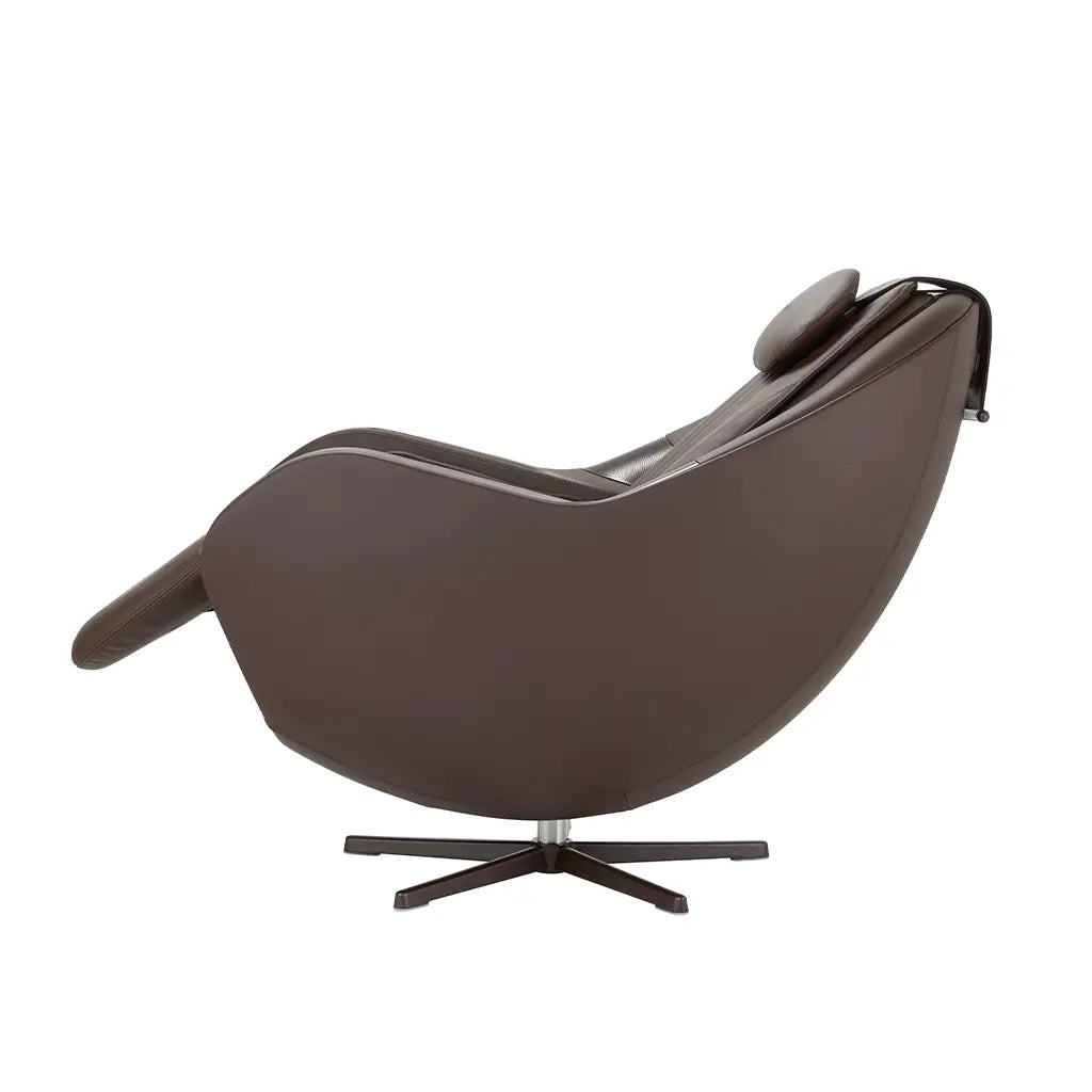 Modern brown chair with a black base on a white background