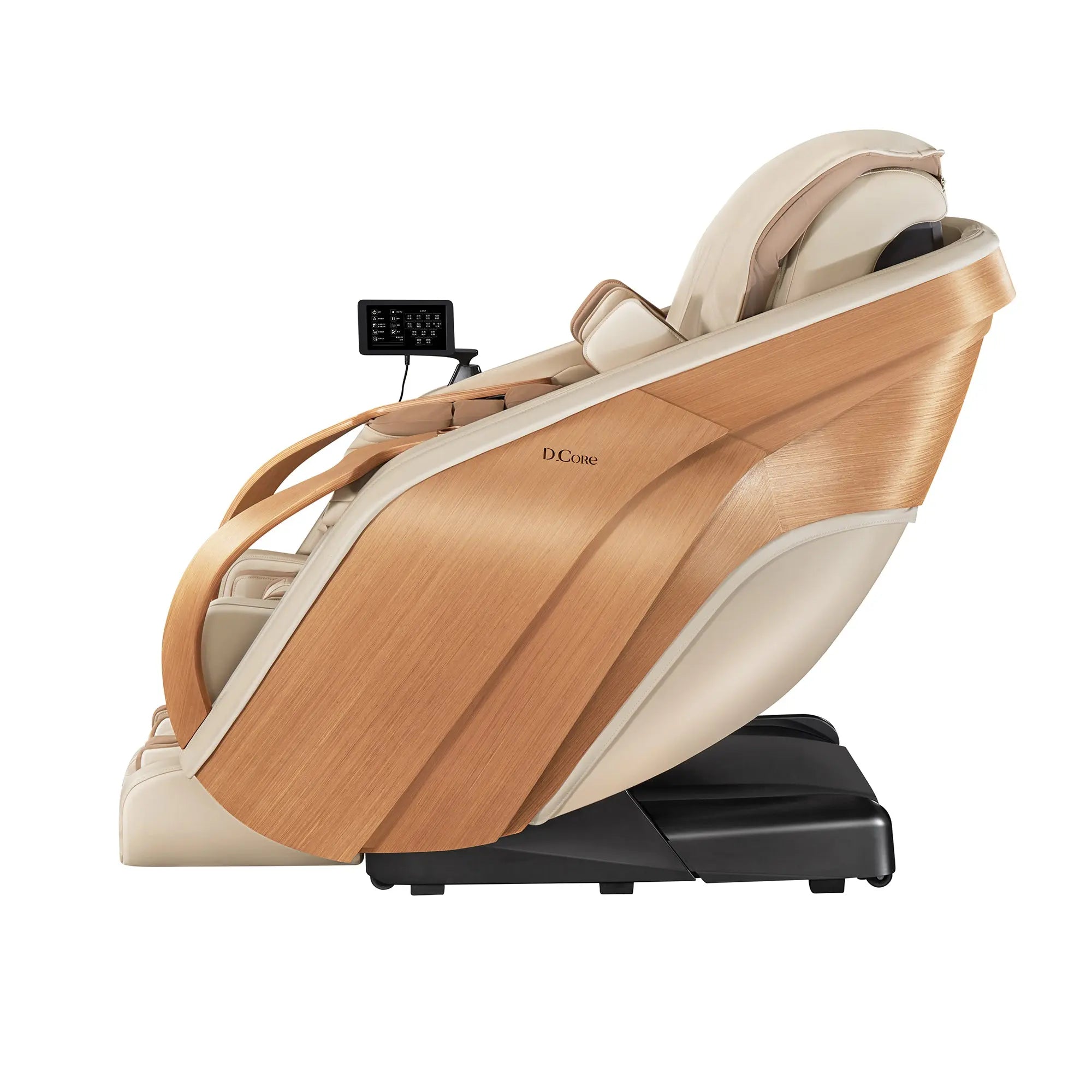 Massage chair with wooden design on a white background