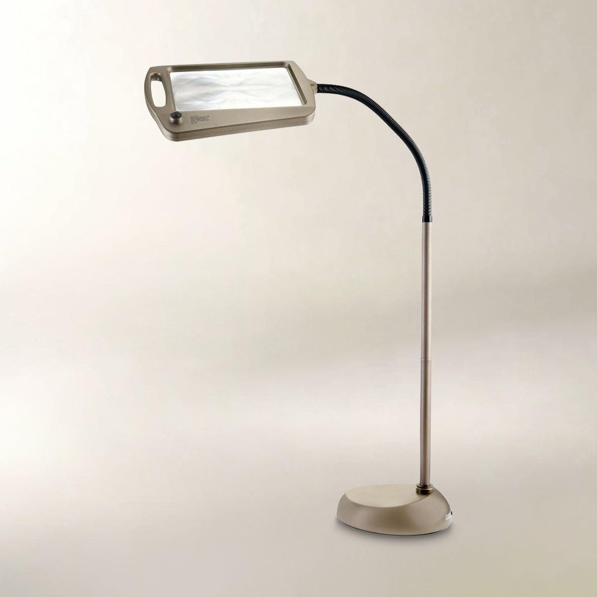Daylight24 Full Page Magnifying Floor Lamp with a flexible neck and rectangular lens.

