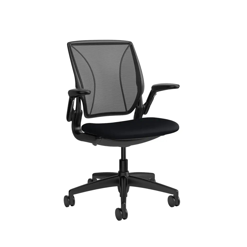 Diffrient World Chair in black side view.