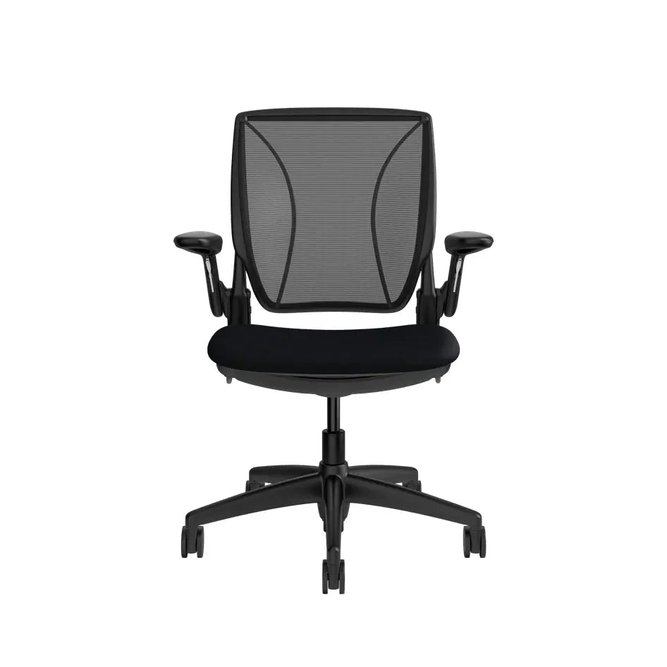 Diffrient World Chair in black front view.