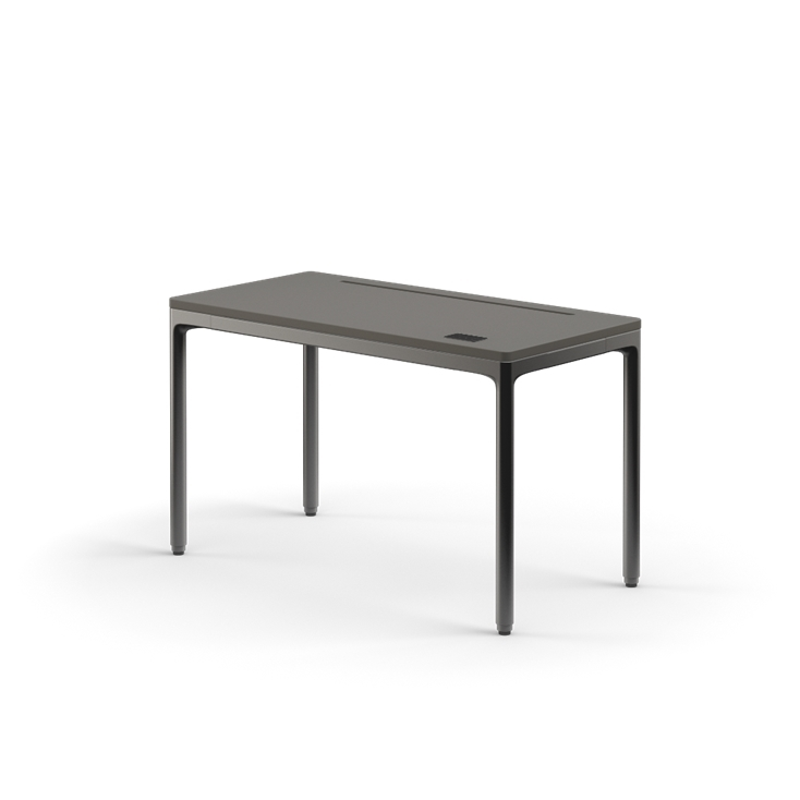 Rectangular table with a dark gray surface on a white background