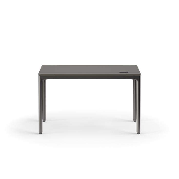 Rectangular table with a metallic finish on a white background