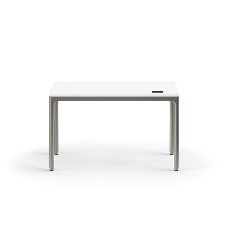 White table with metal legs on a white background