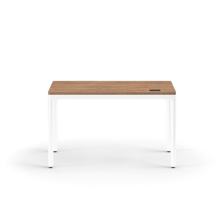 Wooden desk with white legs on a white background
