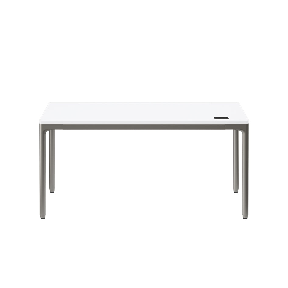 White table with metal legs on a white background