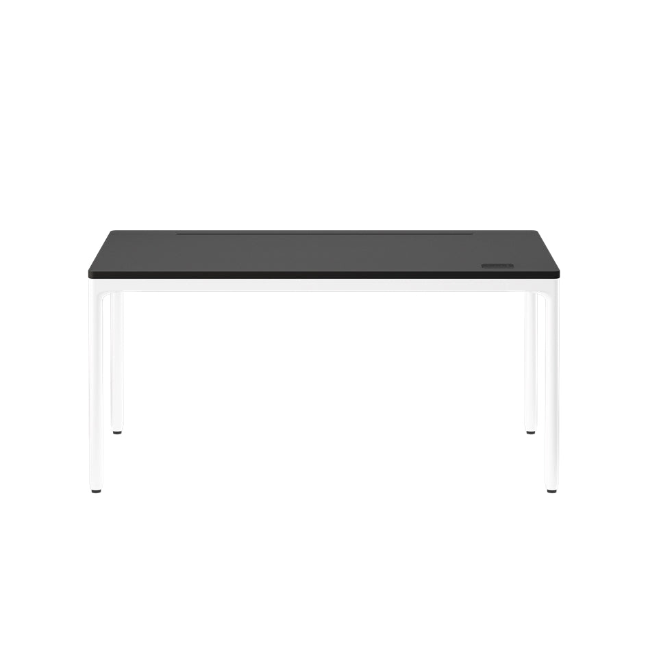 Black desk with white legs on a white background