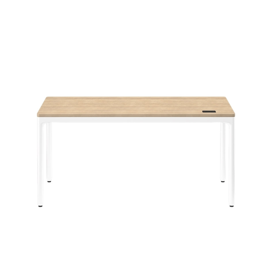 Wooden desk with white legs on a white background